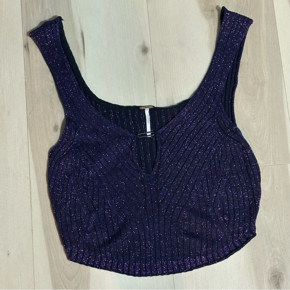 Free People Purple Ribbed Crop Tank Top size Small - Picture 1 of 9